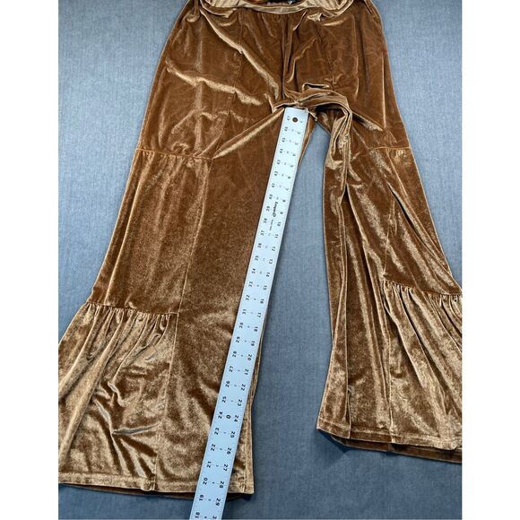 Velvet Flare Bell‎ Bottom Pants Womens XL Brown Boho Retro 70s Festival Lounge - Picture 4 of 13